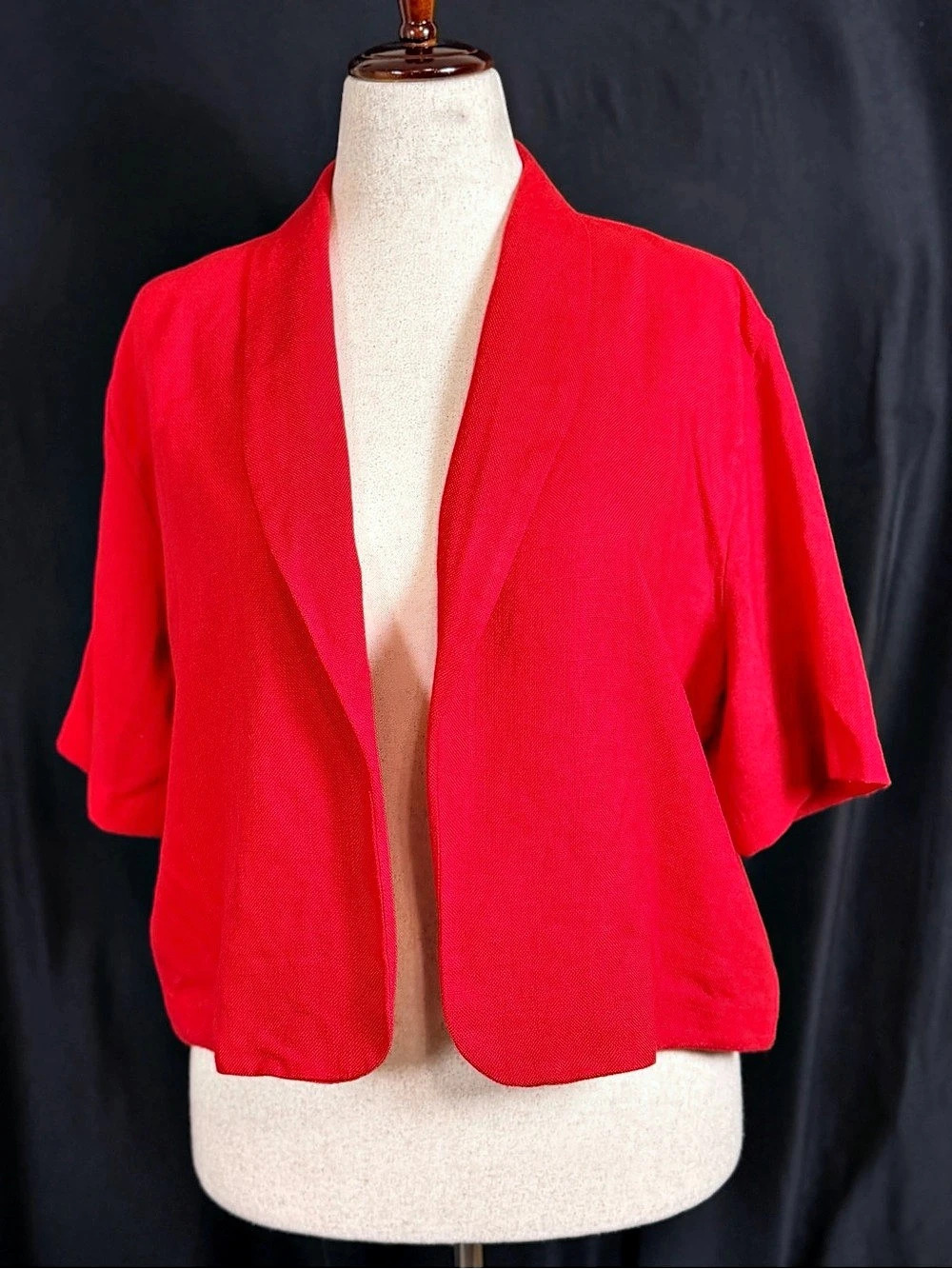 The Vermont Country Store Red Short Sleeve Blazer Size Large Like New Open Front